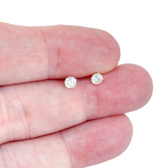 Vintage Gold Tone EHC Sterling Silver 925 4mm Cubic Zirconia Stud Earrings - Picture 1 of 5